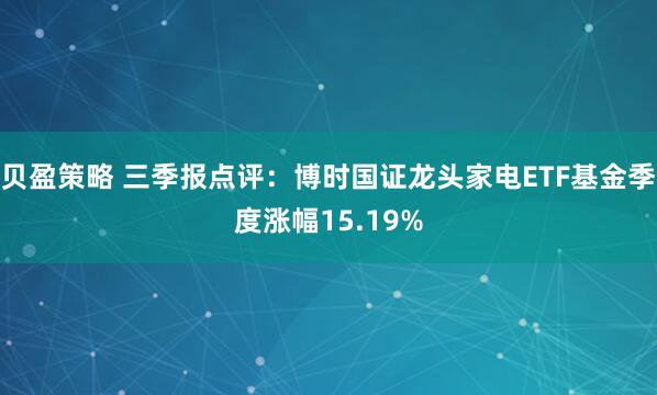 贝盈策略 三季报点评：博时国证龙头家电ETF基金季度涨幅15.19%
